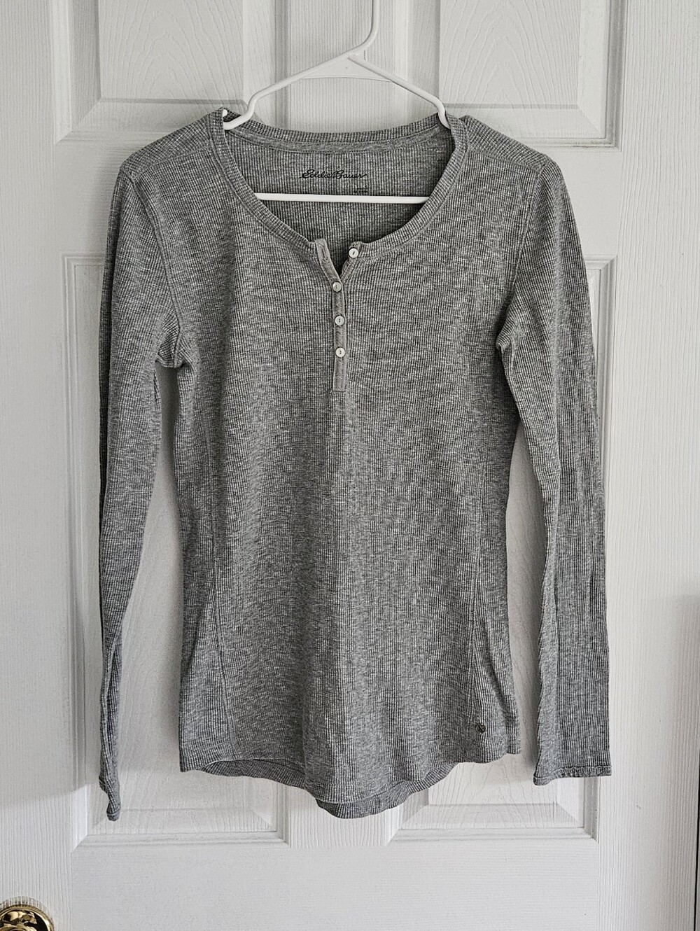 Eddie Bauer Gray Ribbed Henley Top